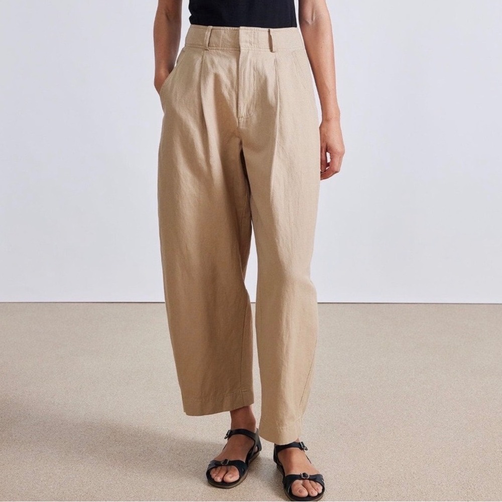 Apiece Apart Bari Crop Trouser Pants Desert Linen Cotton Pleated High Waist - 2